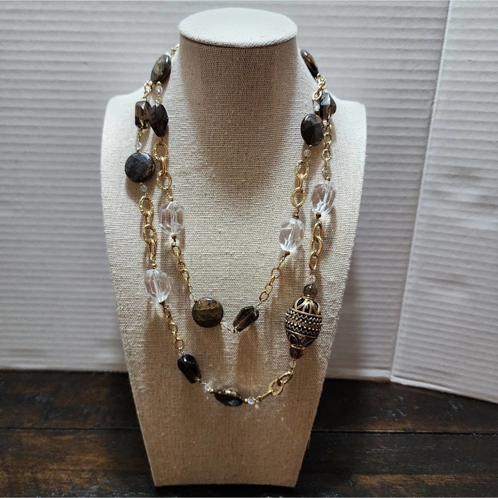 Treska gold tone beaded statement long necklace‎